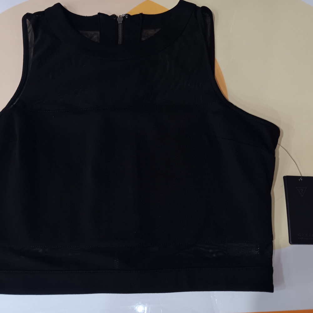 Guess Black Mesh Crop Top